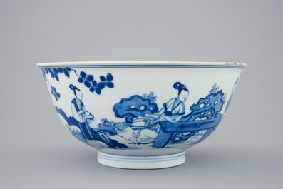 A Chinese blue and white bowl with a rabbit, Kangxi